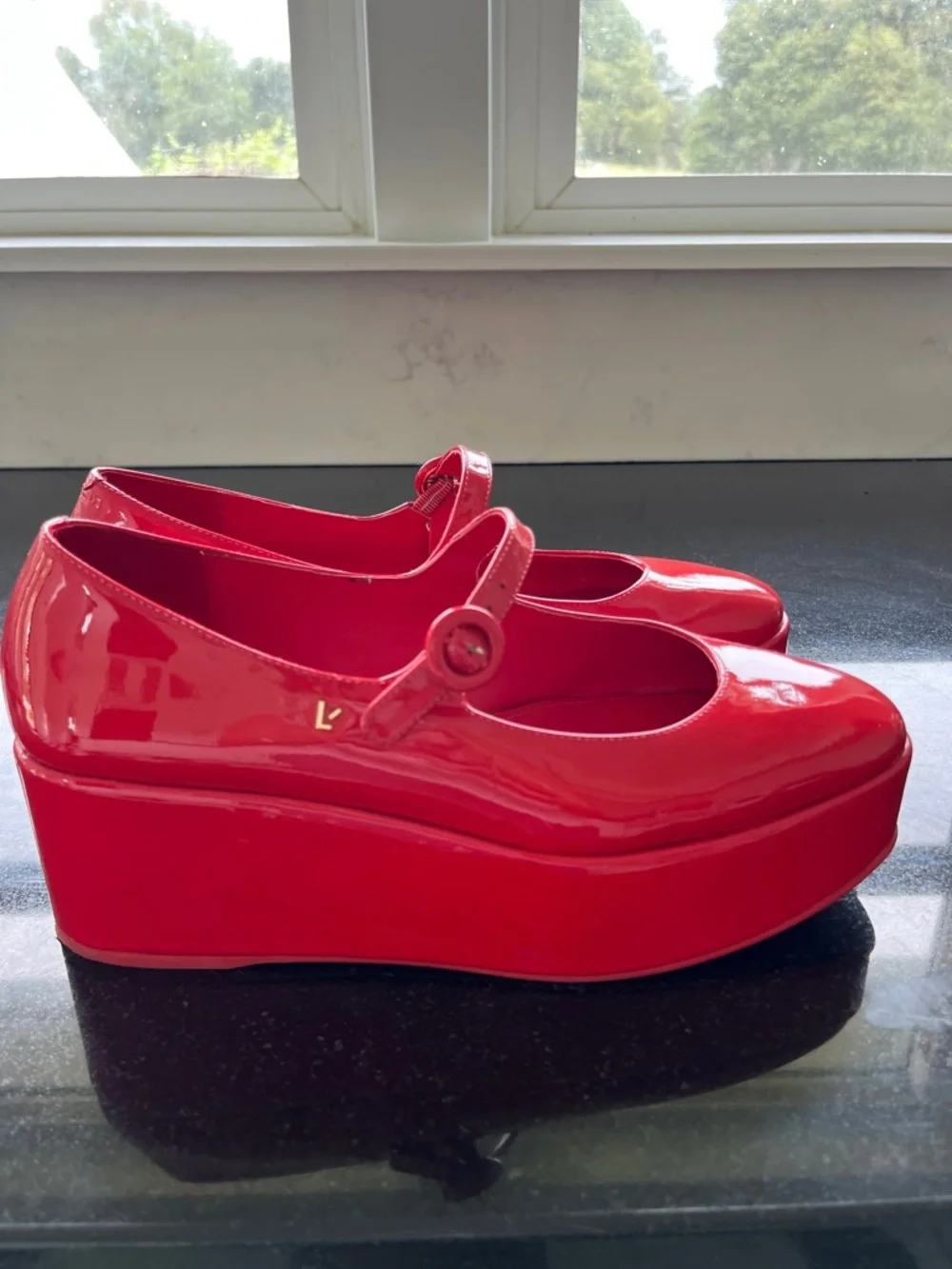 Larroude Red Patent Mary Jane Platform Shoes
